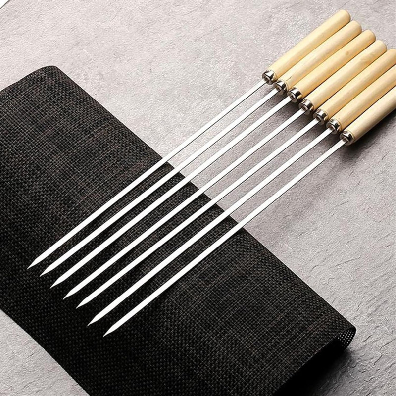 Stainless Steel BBQ Skewers with Wooden Handles
